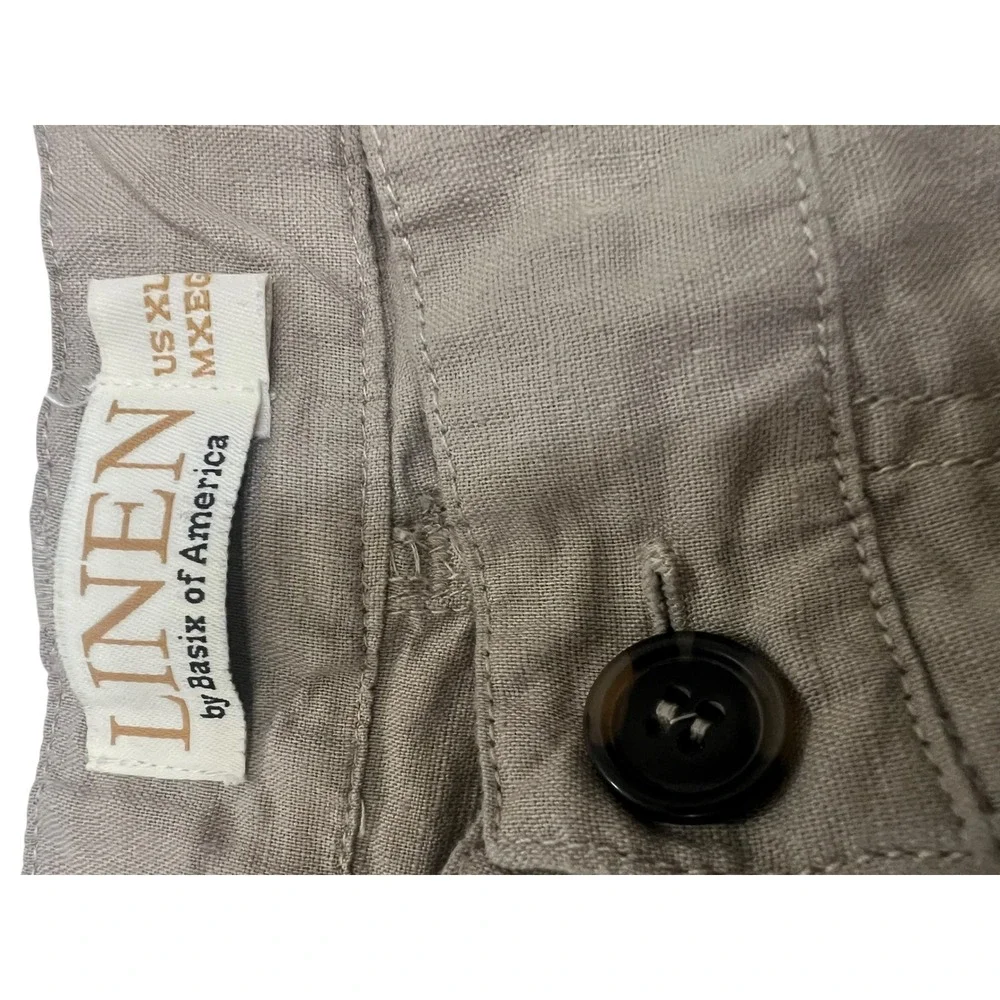 Basic Editions Linen Blend Shorts Womens 2X Taupe Relaxed Pull-On 11in Inseam